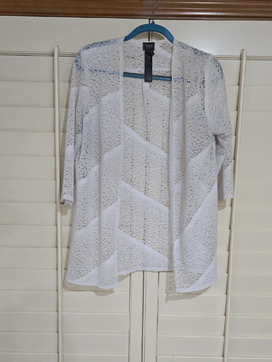 Travelers by Chico's Sweaters - Travelers Collection By Chicos Lightweight White Open Crochet Cardigan